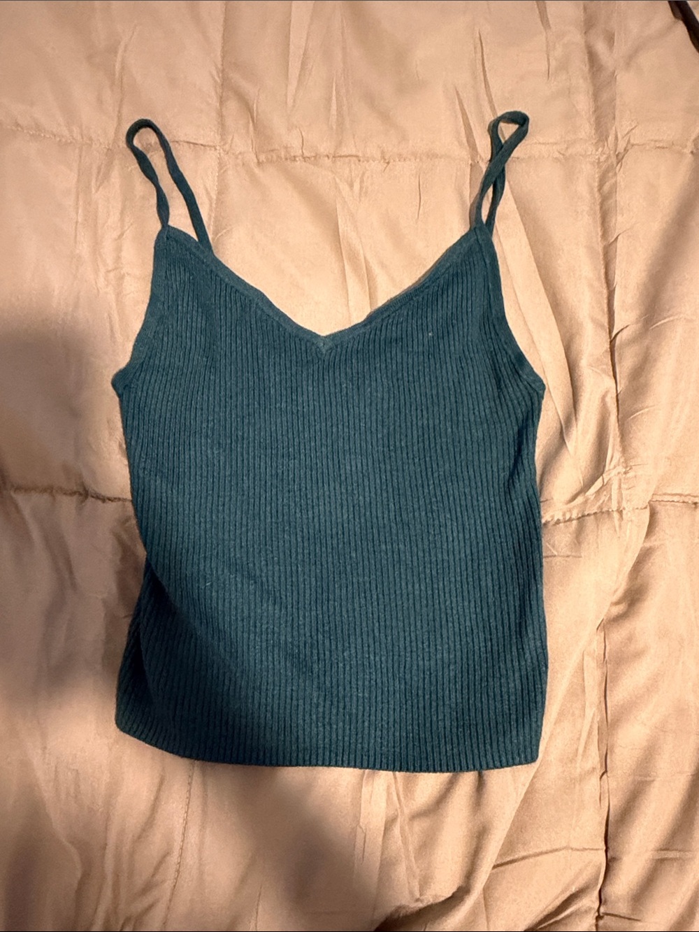 Kendall & Kylie Teal Ribbed V-Neck Cami